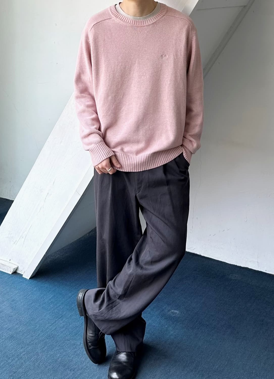 Cotton design stitch crew neck knit P/O 상품이미지7
