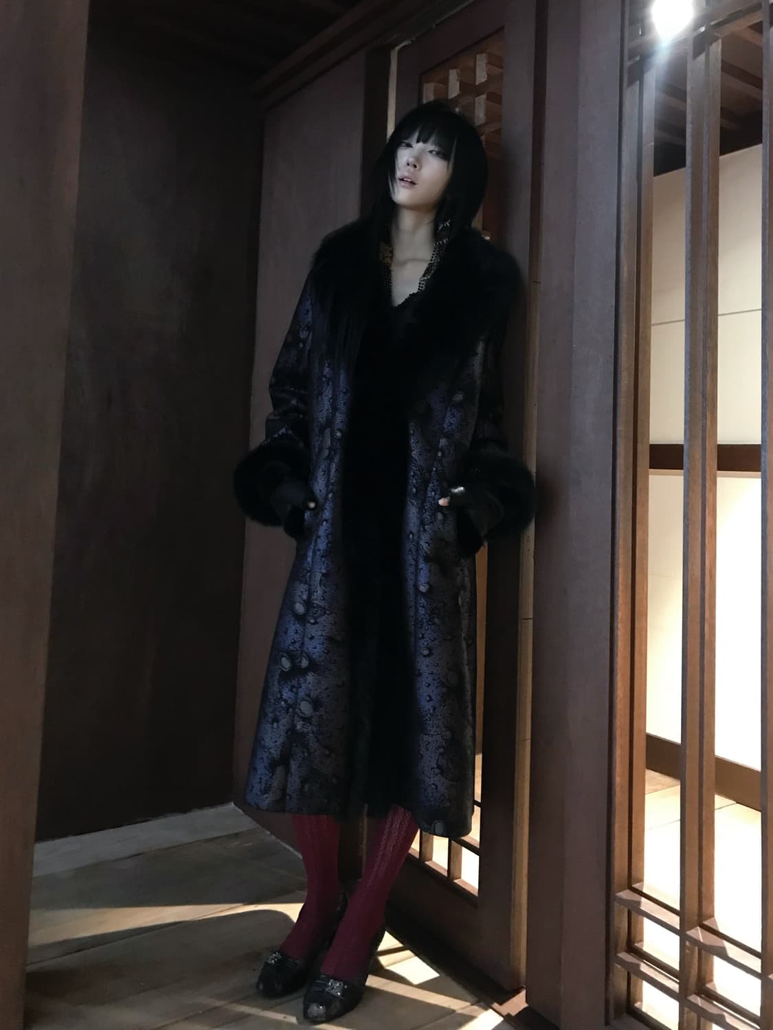 Brocade Long Fur Trim Coat  상품이미지2