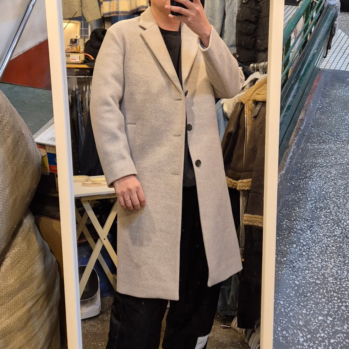 L(착샷잇음) 베이지 싱글롱코트  상품이미지3