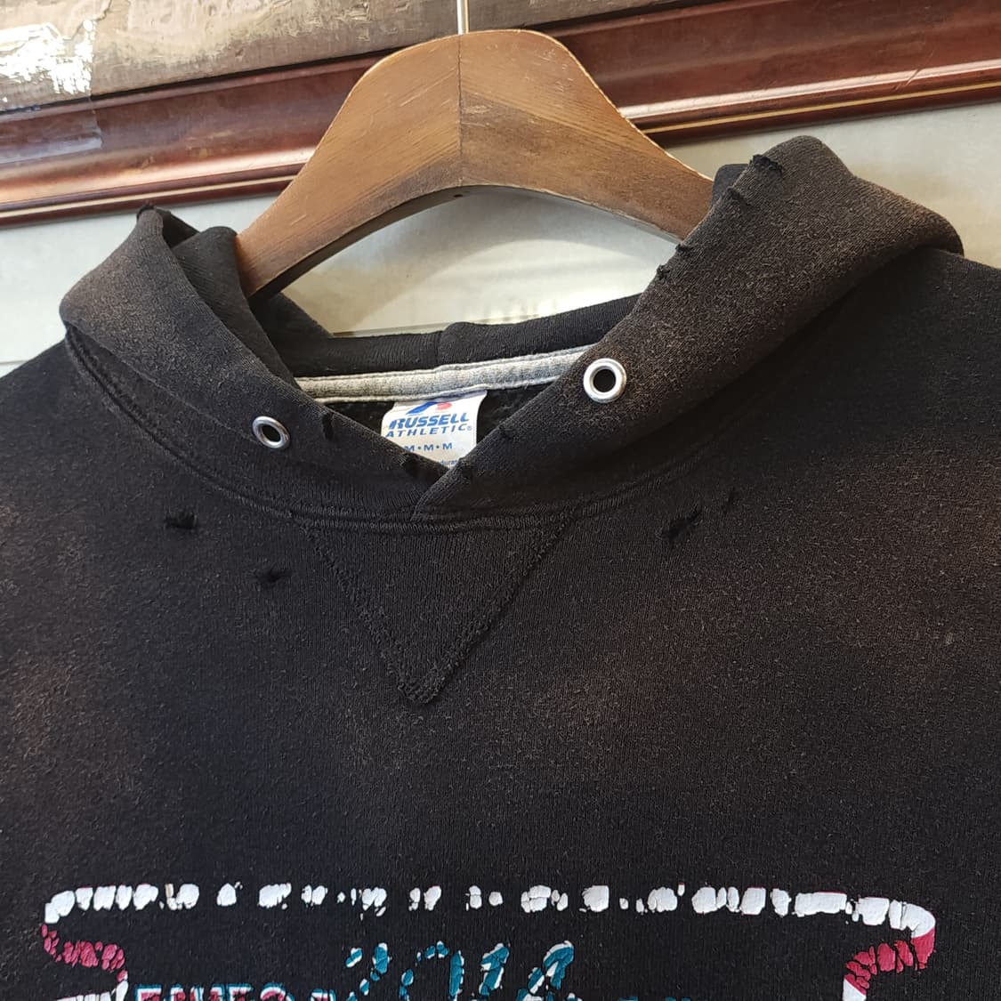 90s 러셀 후드 빈티지 스웻셔츠 썬페이딩 블랙 M 상품이미지5