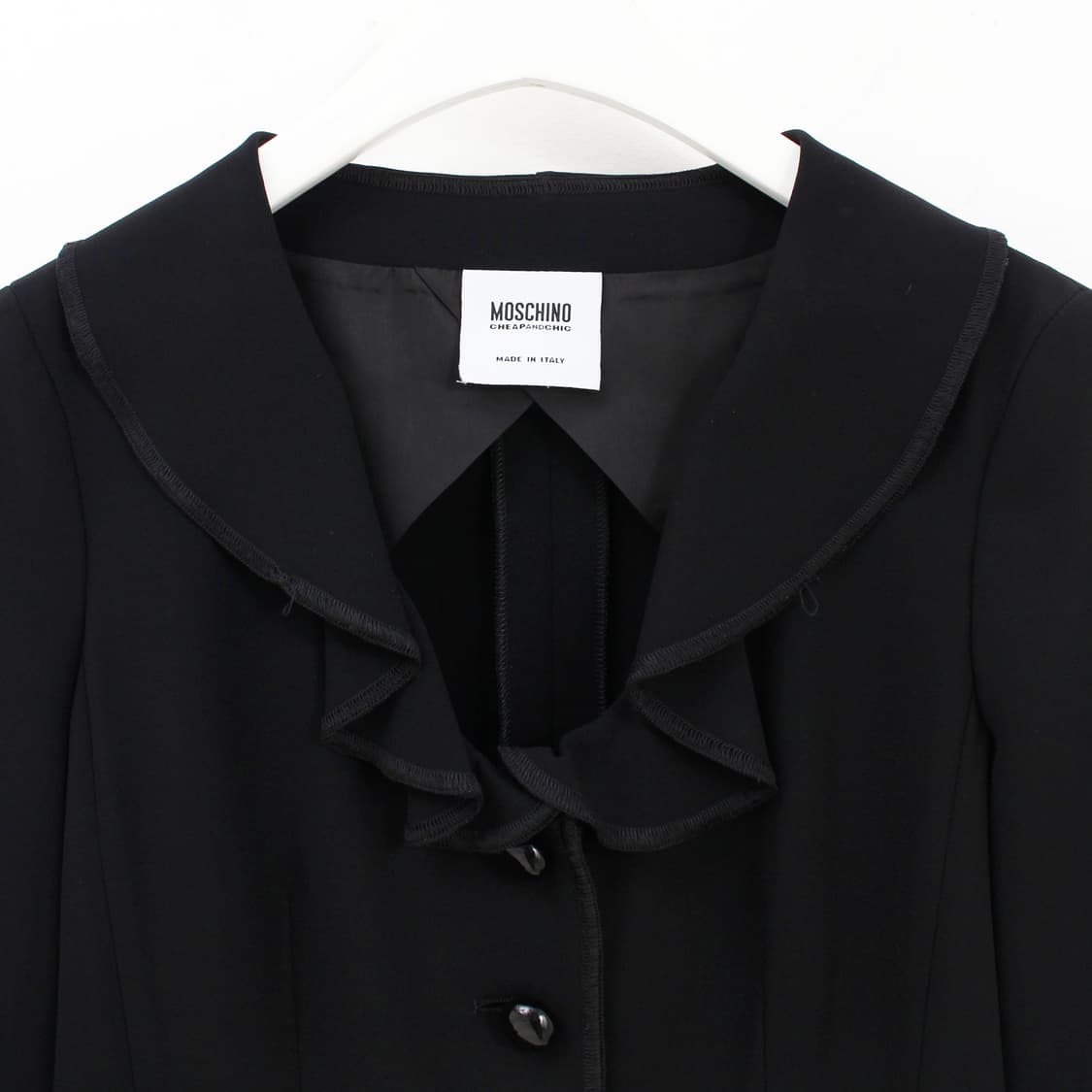 모스키노 Moschino 빈티지 러플 프릴 스티치 자수 숏 7부 블랙 자 상품이미지4