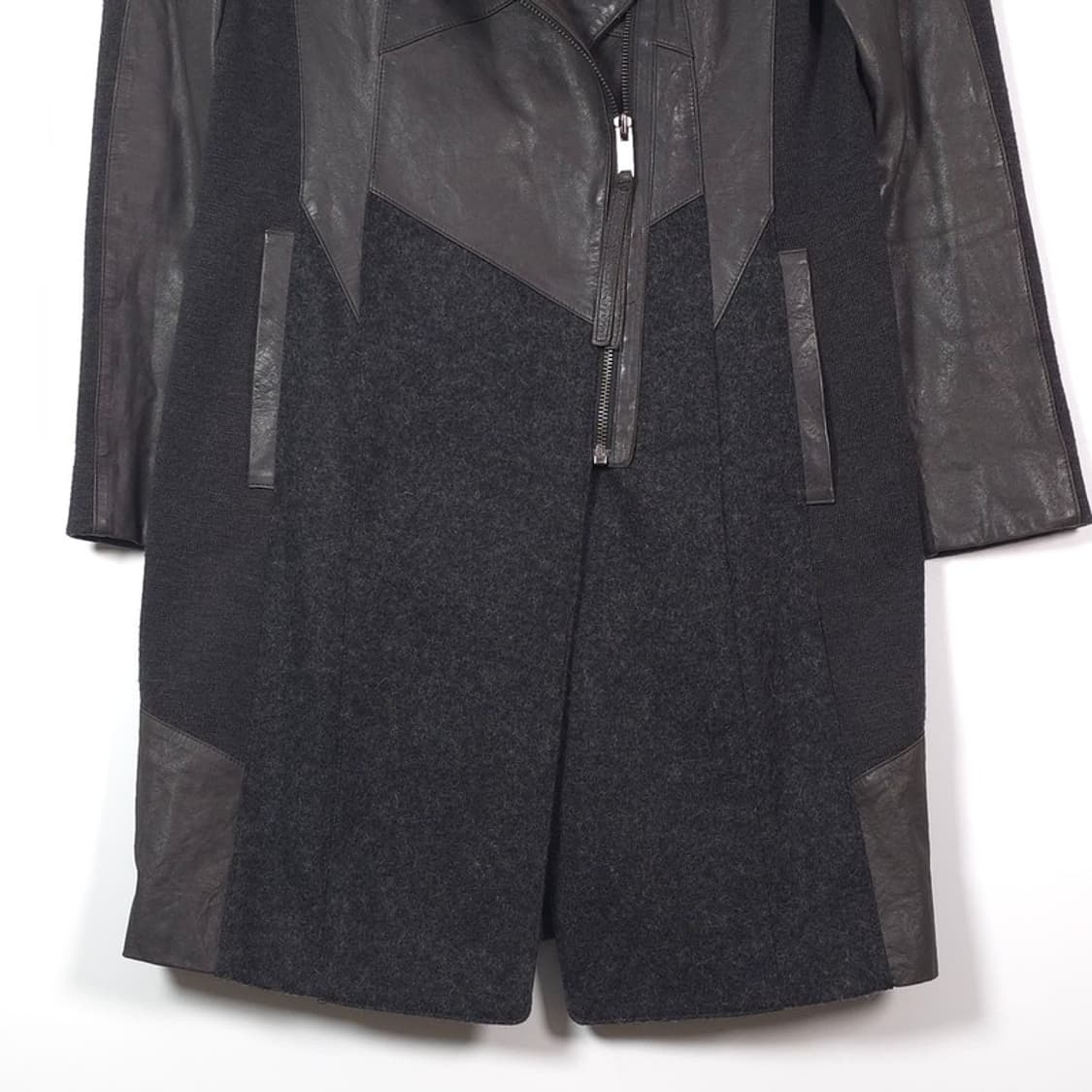 디데무 리얼 램스킨 울 혼방 배색 아방가르드 롱 코트 상품이미지4