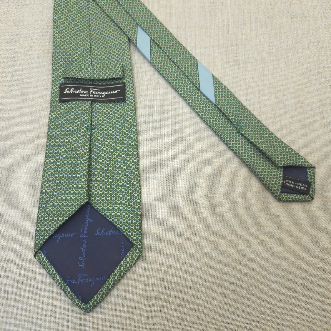페라가모 실크 넥타이 그린 패턴 상품이미지3
