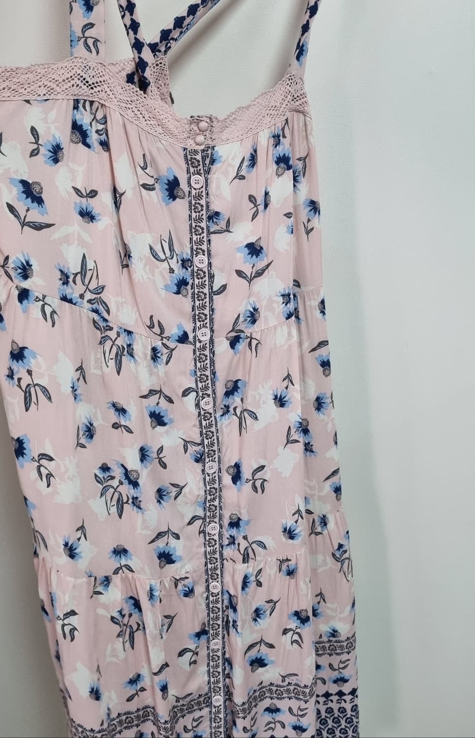 S ) 써스데이아일랜드 핑크+하늘색 꽃무늬 끈 원피스 상품이미지2