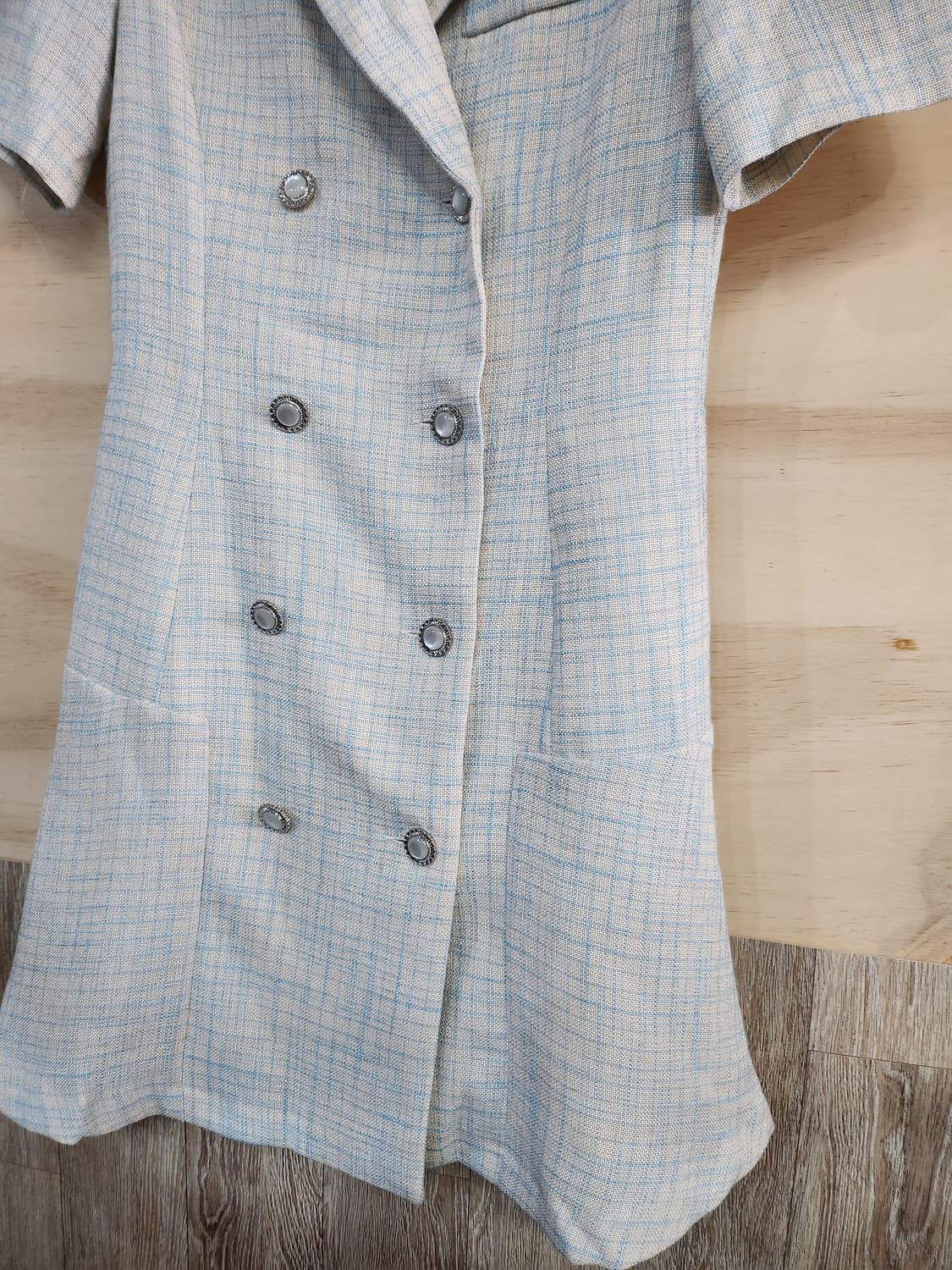 1123) 체크 반팔 더블 버튼 원피스 상품이미지3