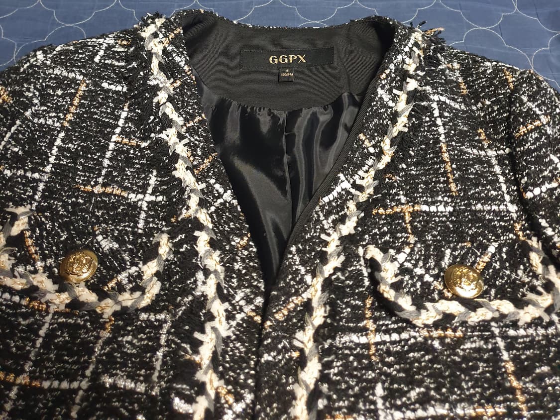 GGPX 럭셔리 트위드 버튼리스 자켓 블랙 (S) 상품이미지2