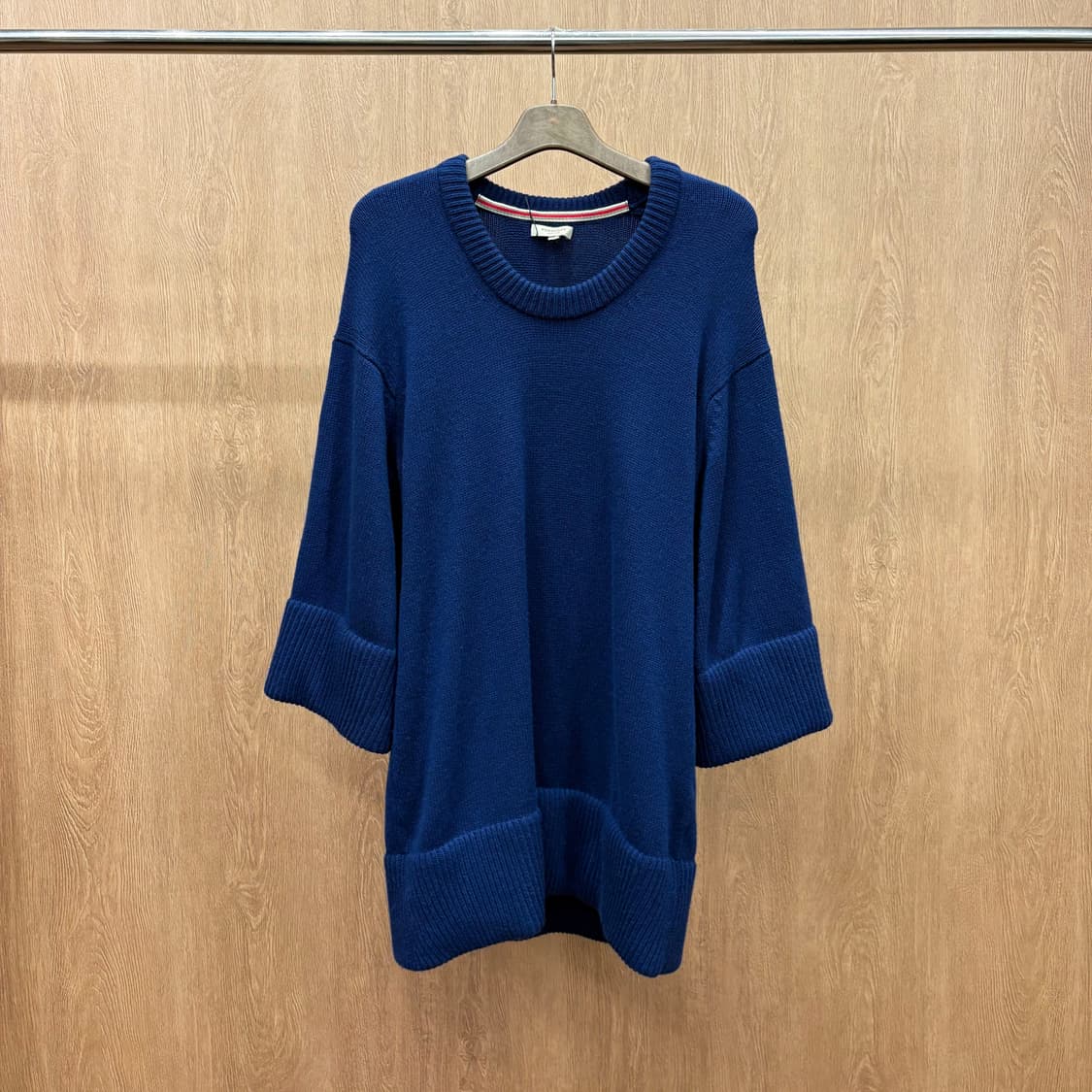 버버리 런던 라운드넥 울 캐시미어 혼방 롱 니트 숄더 버튼 디테일 네이비 상품이미지2