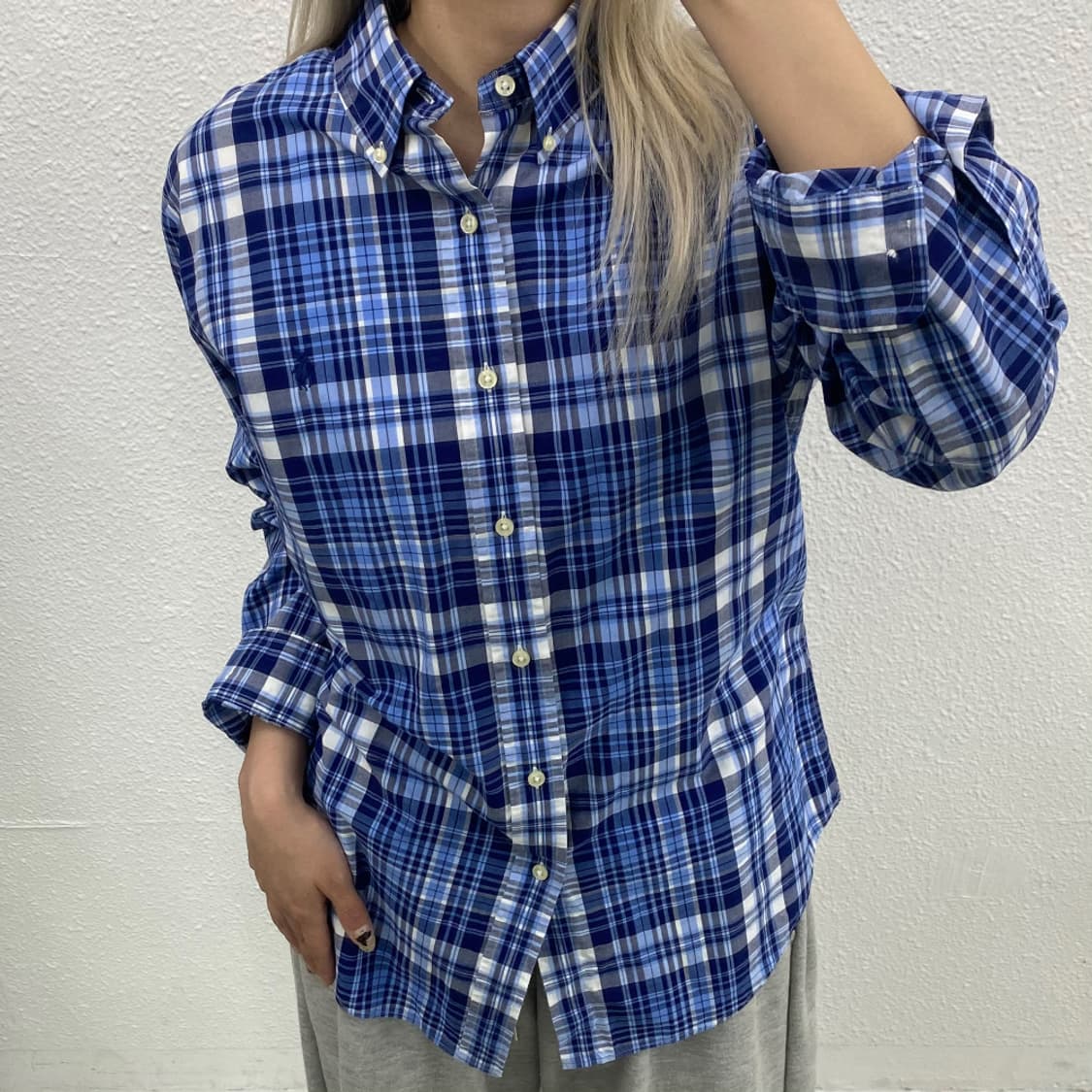 폴로 랄프로렌 네이비포니 블루 체크 셔츠 M 상품이미지5