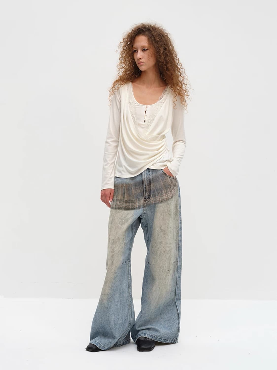 SQUARE CIRCLE 체크 프린트 데님 팬츠 상품이미지1