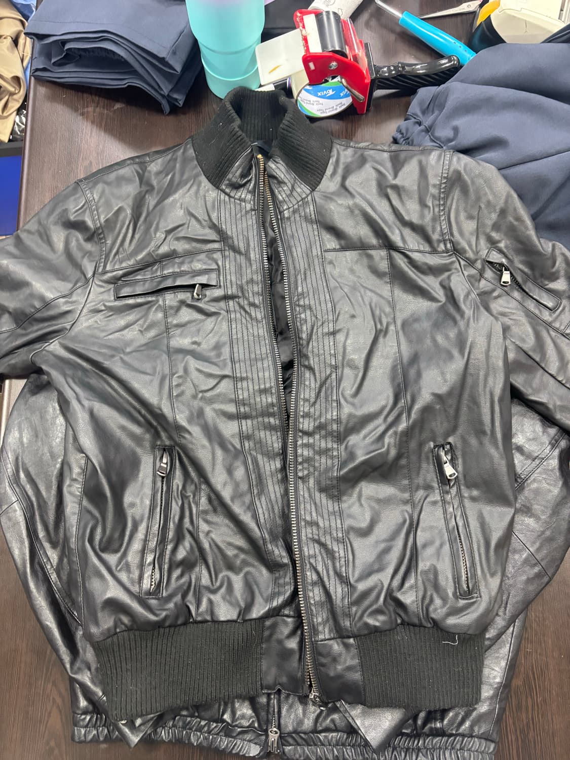 블랙 가죽 봄버 자켓 상품이미지8