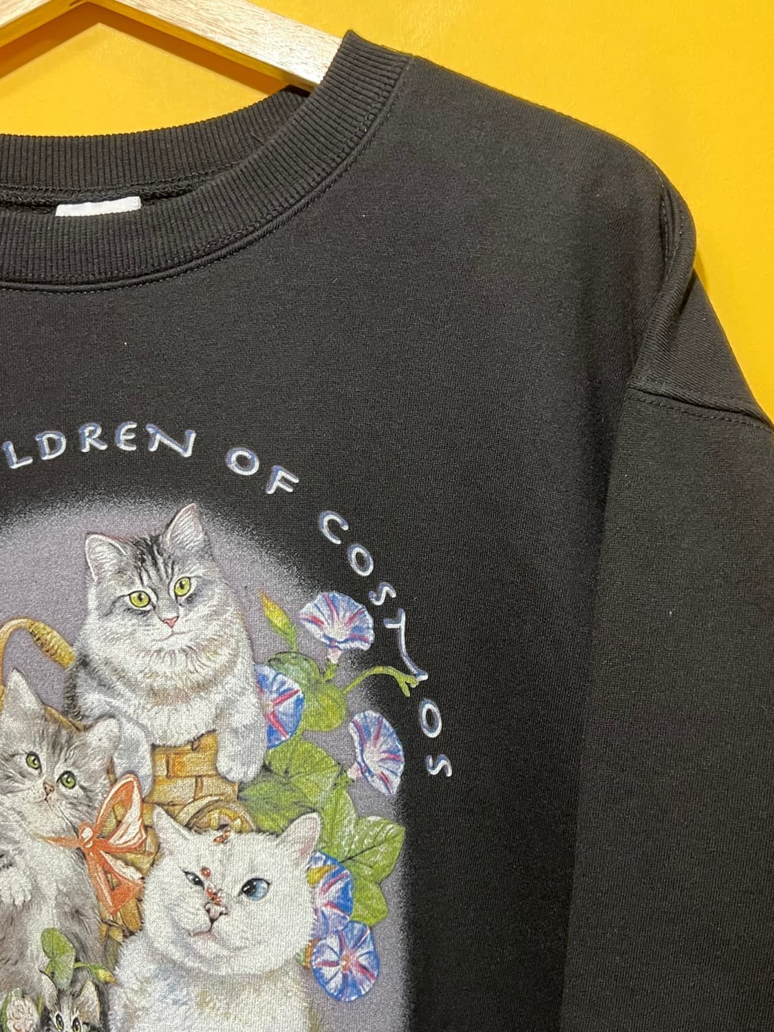 [M] 스컬프터 고양이 그래픽 스웻셔츠 블랙 프린트 맨투맨 블랙 상품이미지3