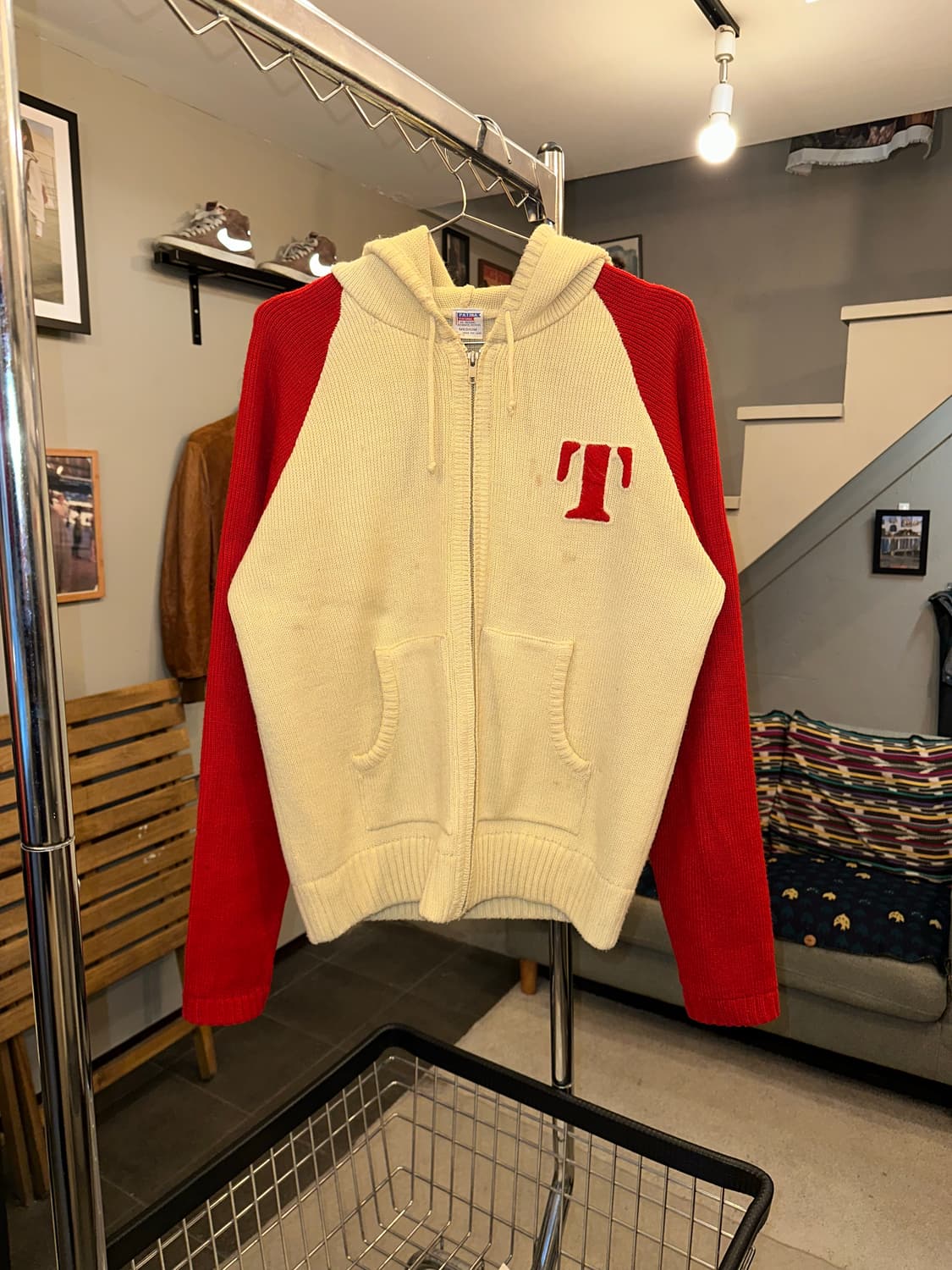 90’s Patina embroidery knit hood zip-up 상품이미지4