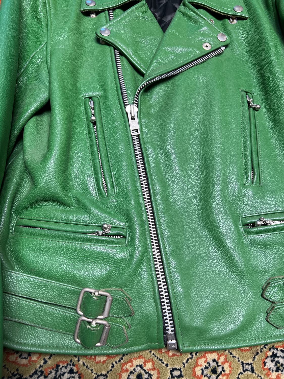 카오스 chaos JPN 그린 소가죽 라이더 자켓  38 상품이미지5