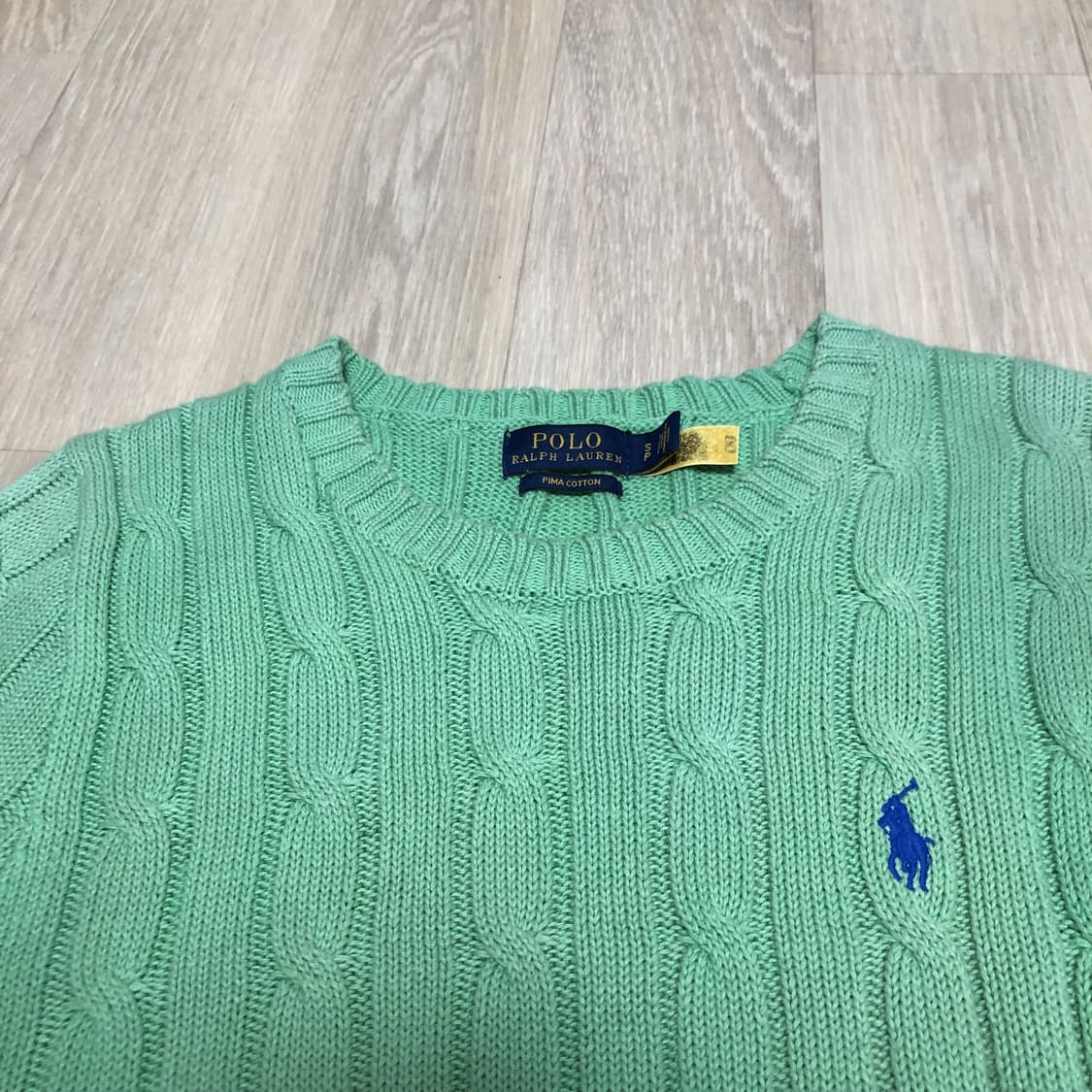 (우먼스 S) 폴로 랄프로렌 POLO 피마 코튼 케이블 반팔 니트 그린 상품이미지8