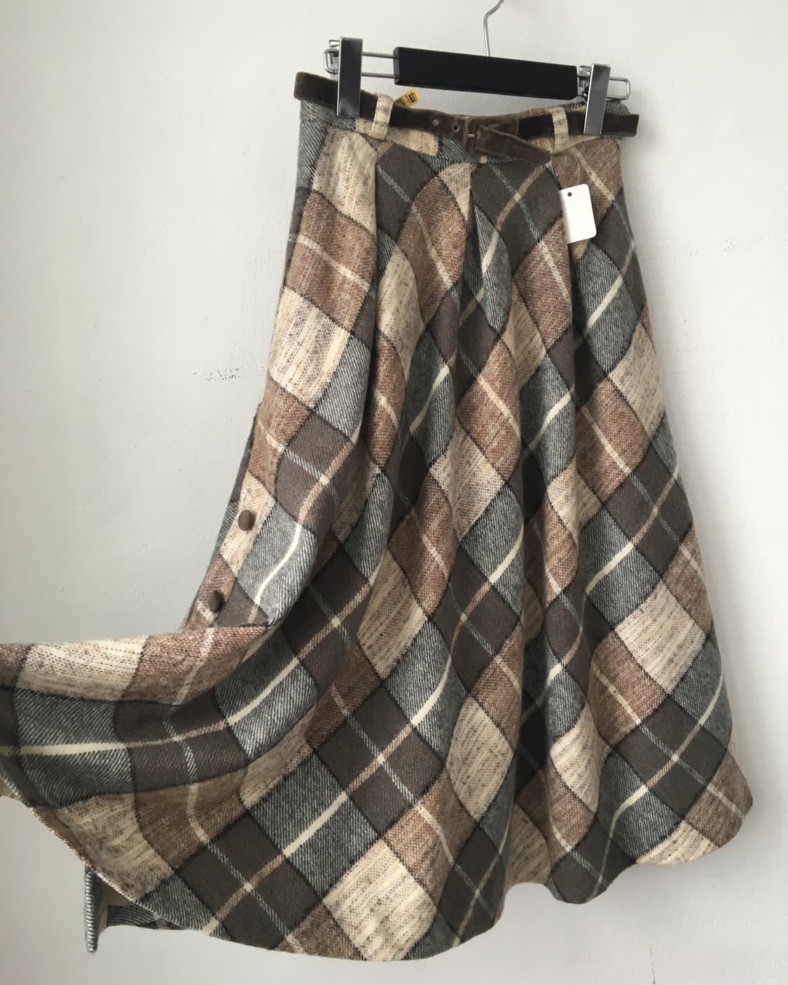 Belted check pattern woolen skirt 상품이미지3