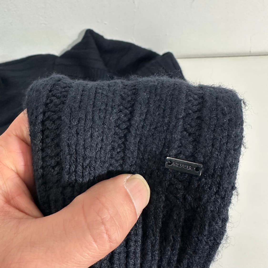 우먼M 타미힐피거 다크네이비 빅카라 꽈배기 가디건 상품이미지3