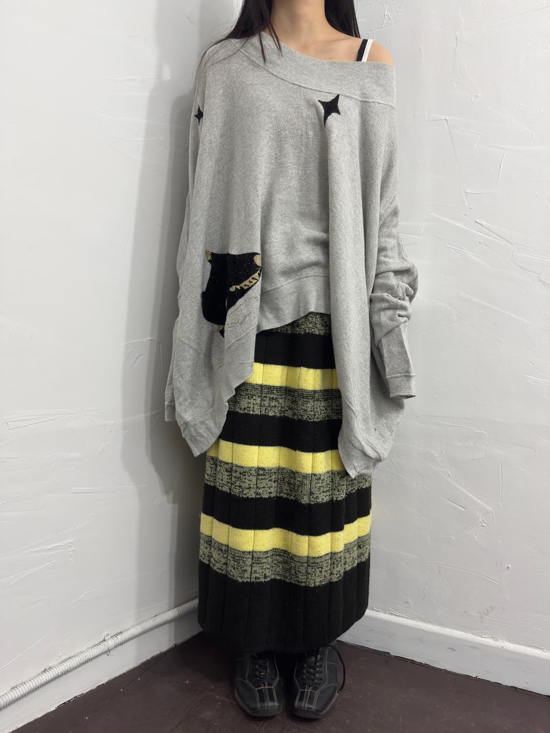 black&lemon stripe knit long skirt 상품이미지2