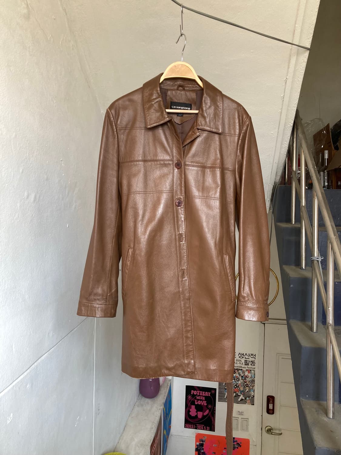 빈티지 브라운 레더 밤 코트 상품이미지1
