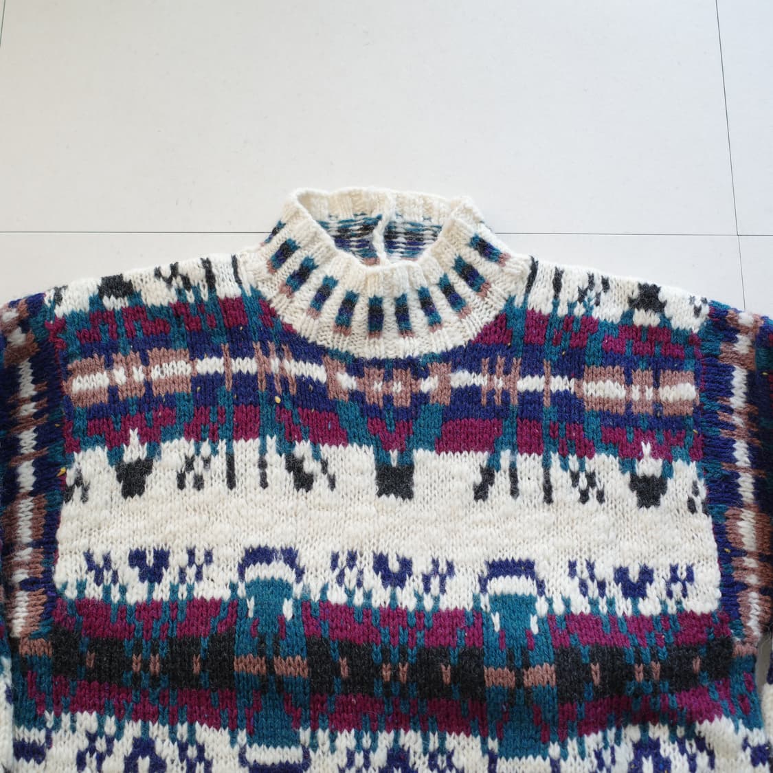 90s 울리치 에스닉 나바호 아즈텍 패턴 헤비 울 니트 (XL)  상품이미지2