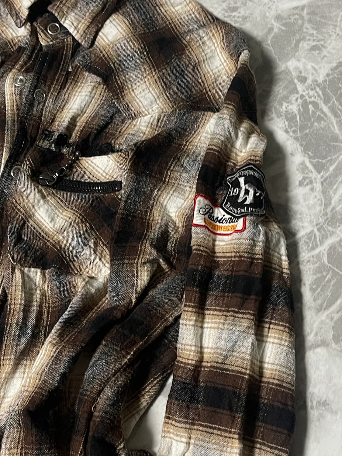 (B one soul)y2k patchwork check shirts 상품이미지3