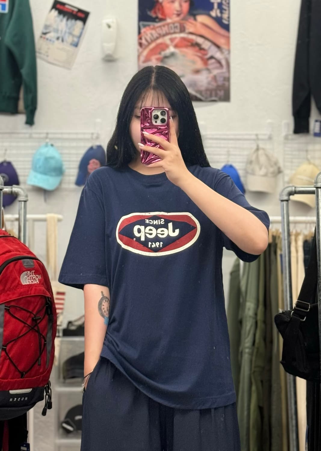 지프 프린팅 네이비 반팔티 XL 상품이미지1