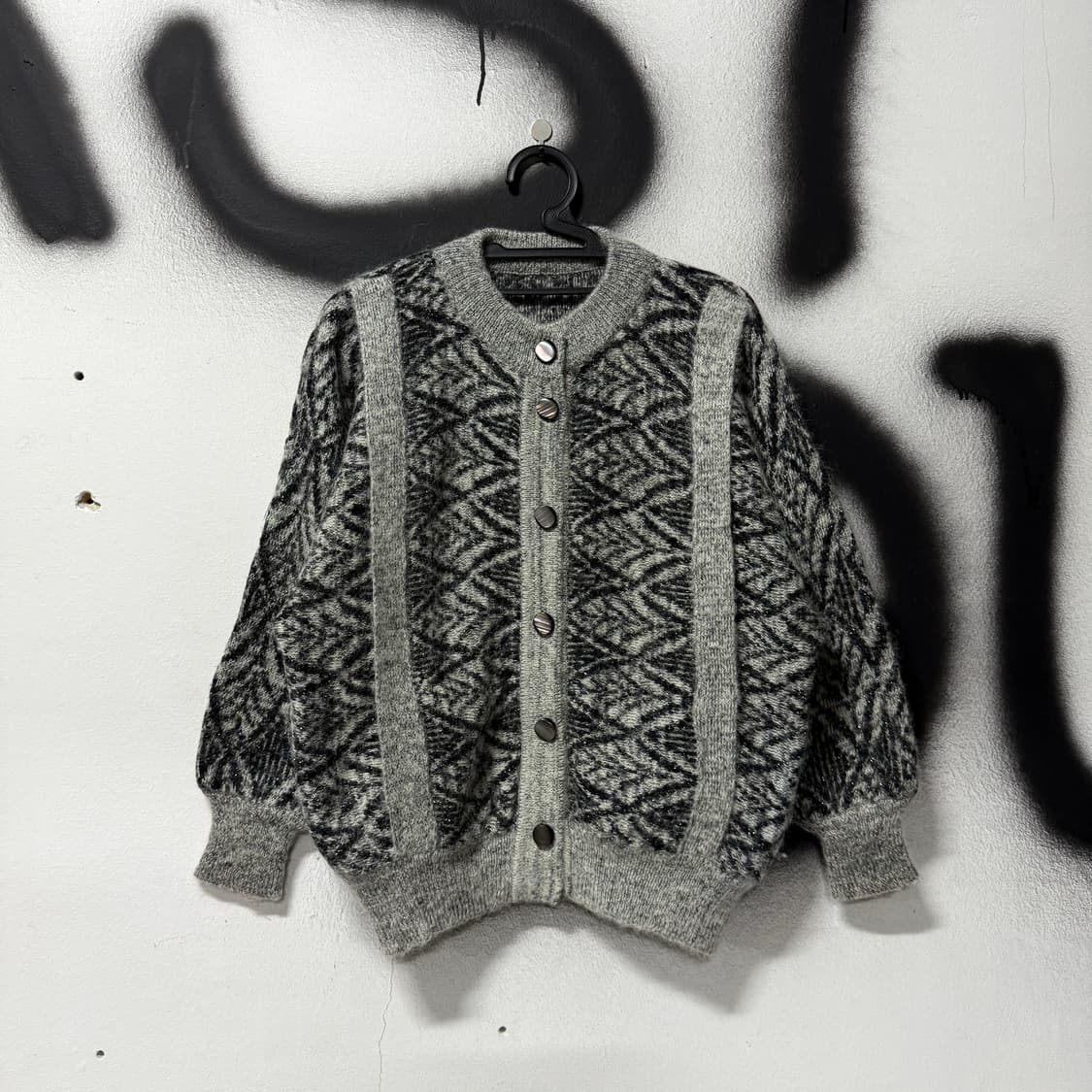 VTG 빈티지 리프 패턴 울 혼방 모헤어 가디건 상품이미지1