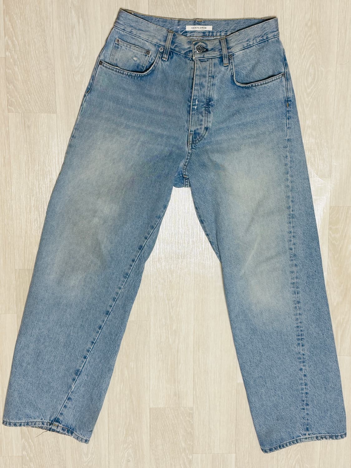 선플라워 와이드 트위스트 데님팬츠 연청 상품이미지1