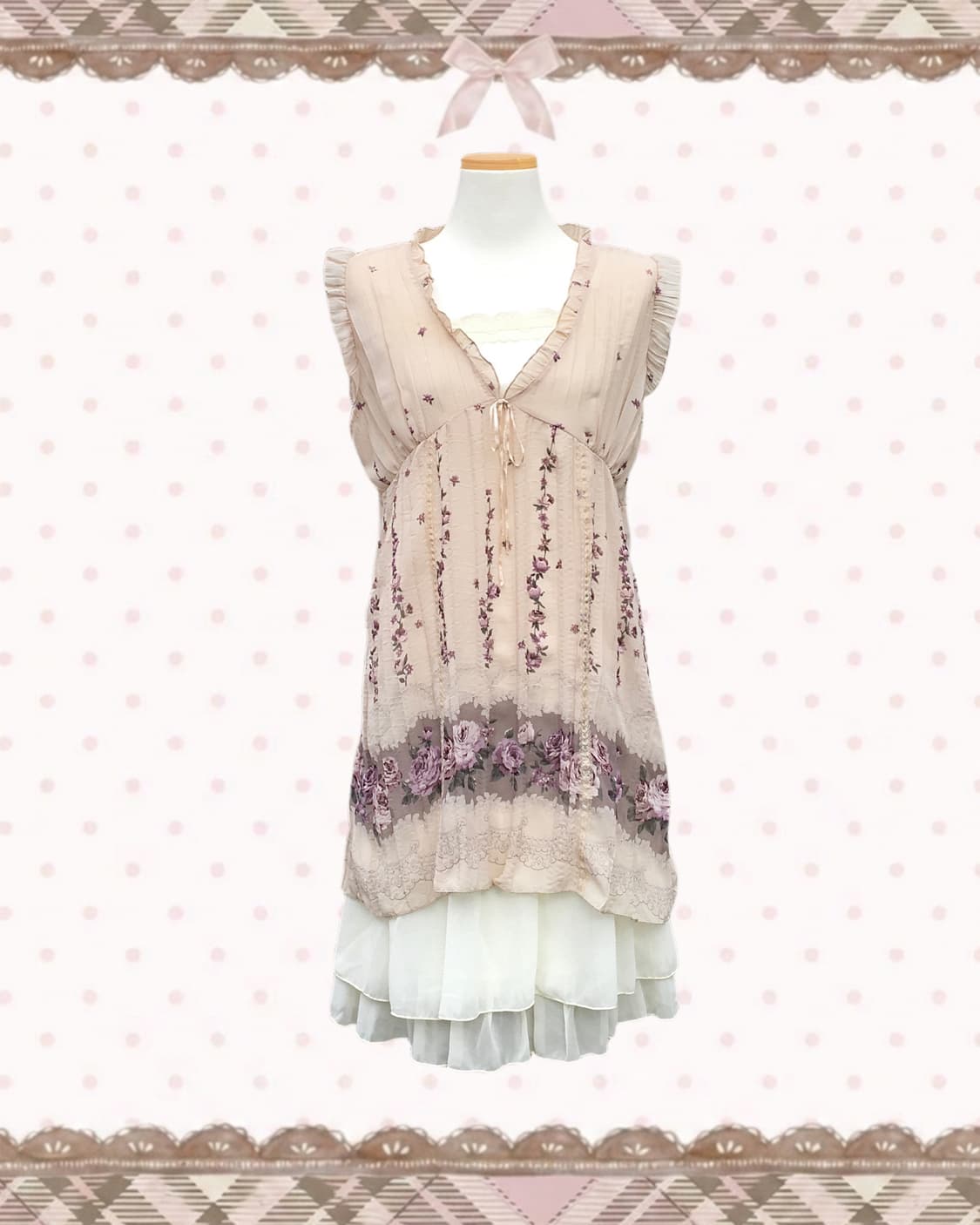 로사체리 베이지 잔꽃 슬리브리스 상품이미지2