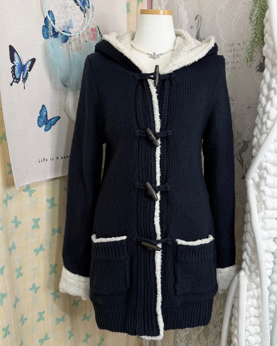 네이비 뽀글이 후드 떡볶이 더플 가디건 상품이미지6