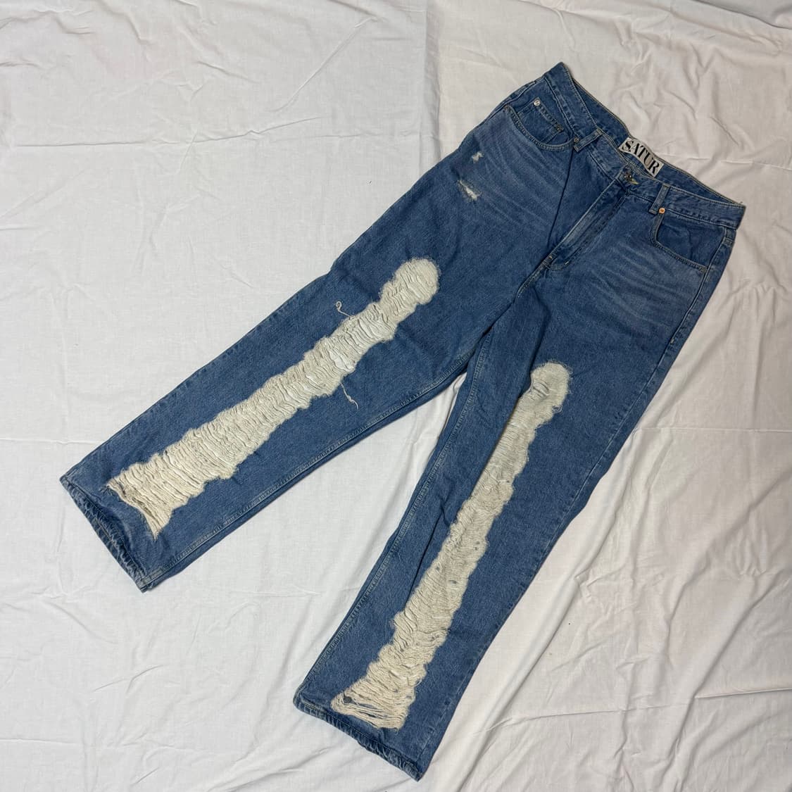 [세터] 디스트로이드 뉴트로 핏 데님 팬츠 레트로 블루 L 상품이미지1