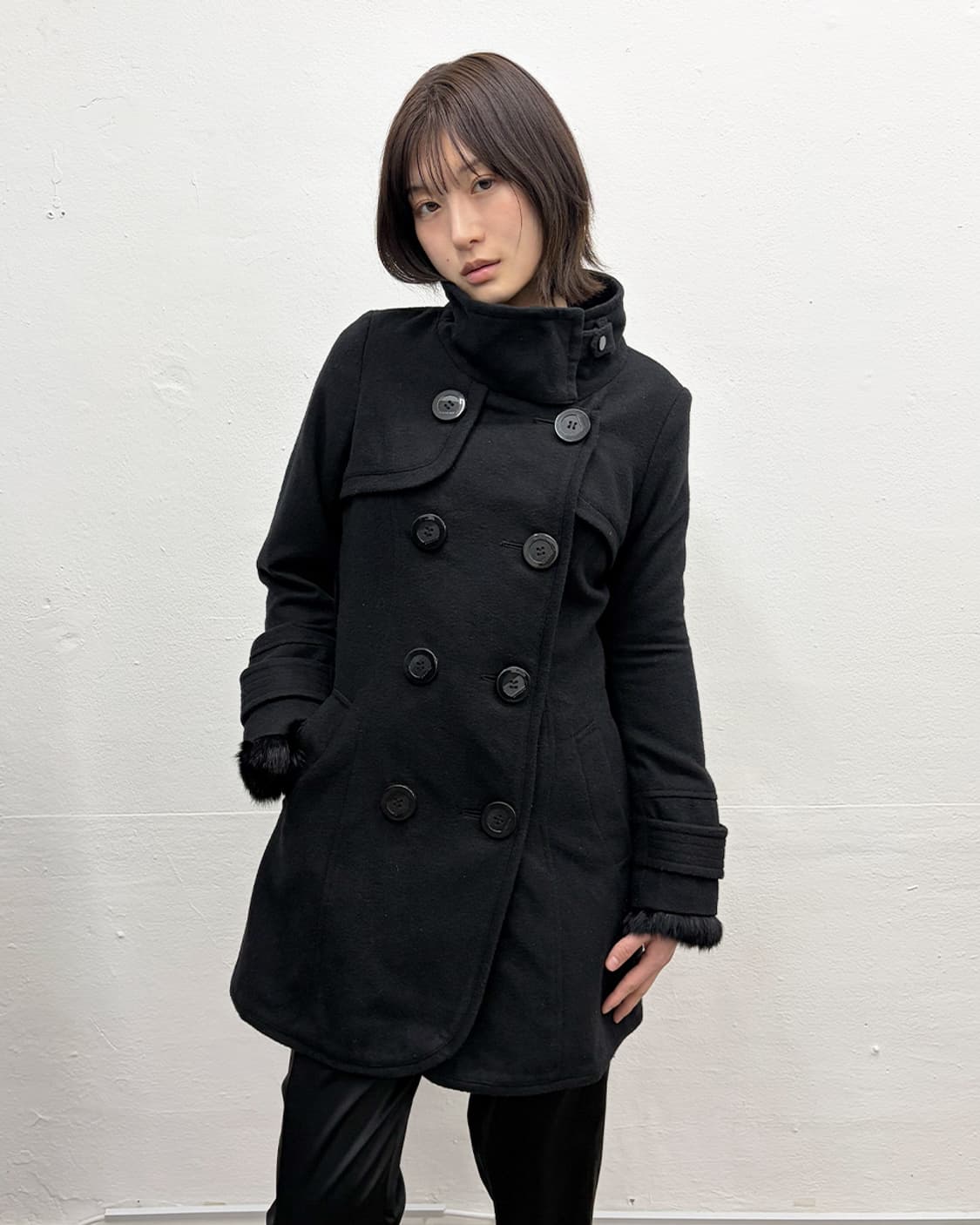 빈티지 래빗 퍼 커프스 더블 코트 상품이미지1