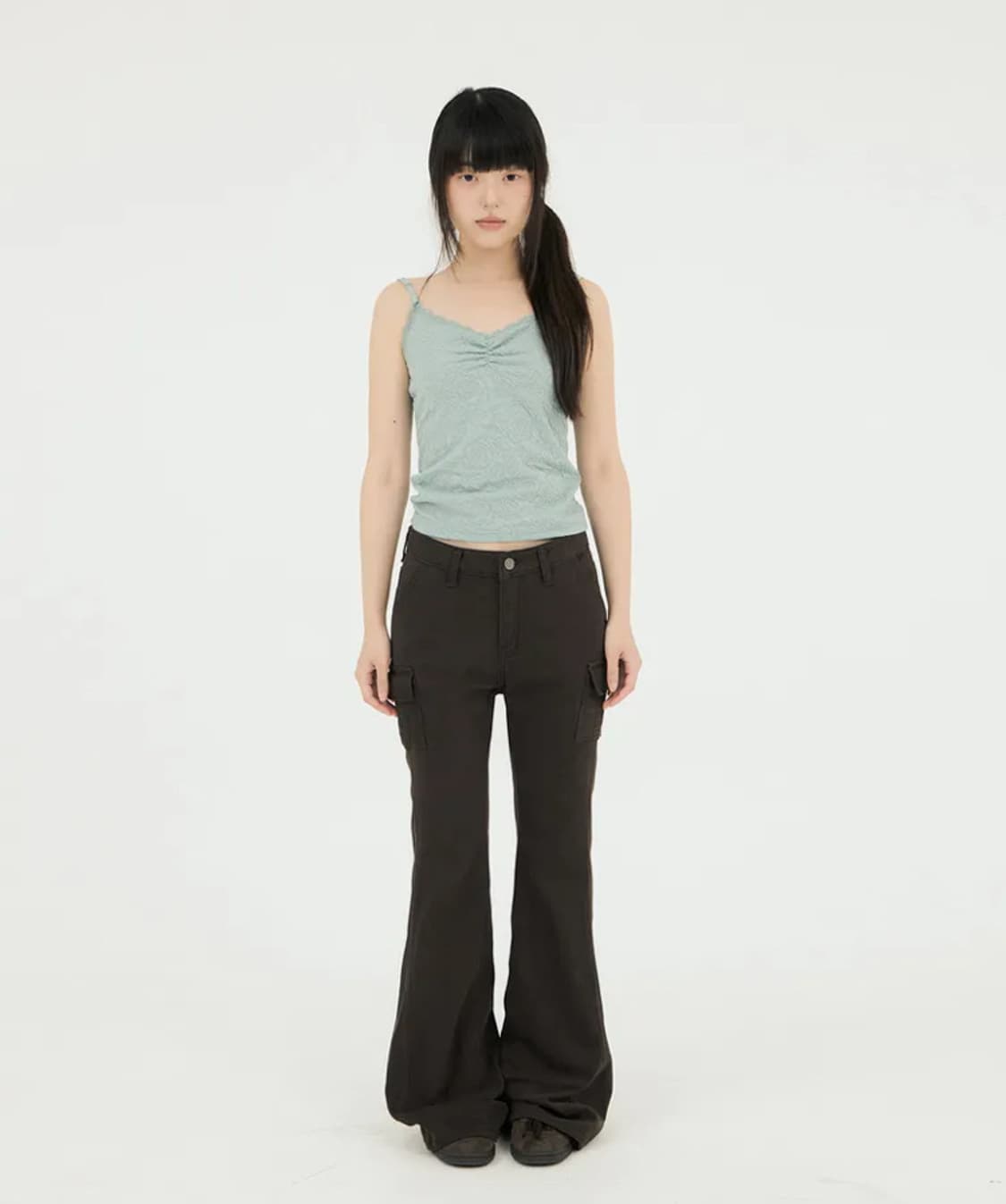 미레코 mireco 버튼 로우 부츠컷 팬츠 브라운 상품이미지1