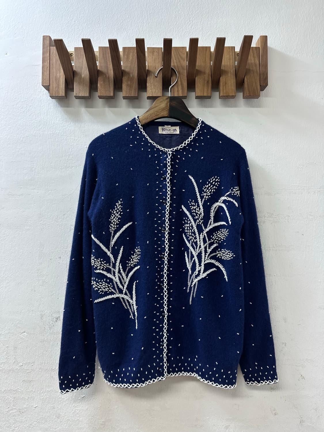 일본빈티지 네이비 플로럴 자수 비즈 스티치 니트 가디건 상품이미지1