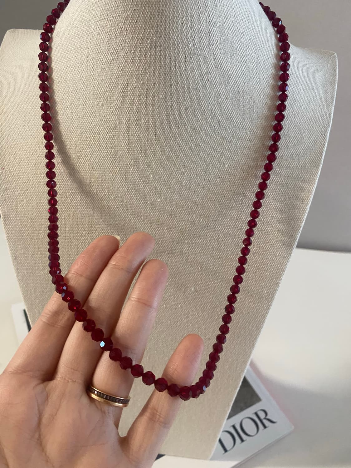 빈티지 레드 크리스탈 비즈 롱 목걸이 상품이미지4