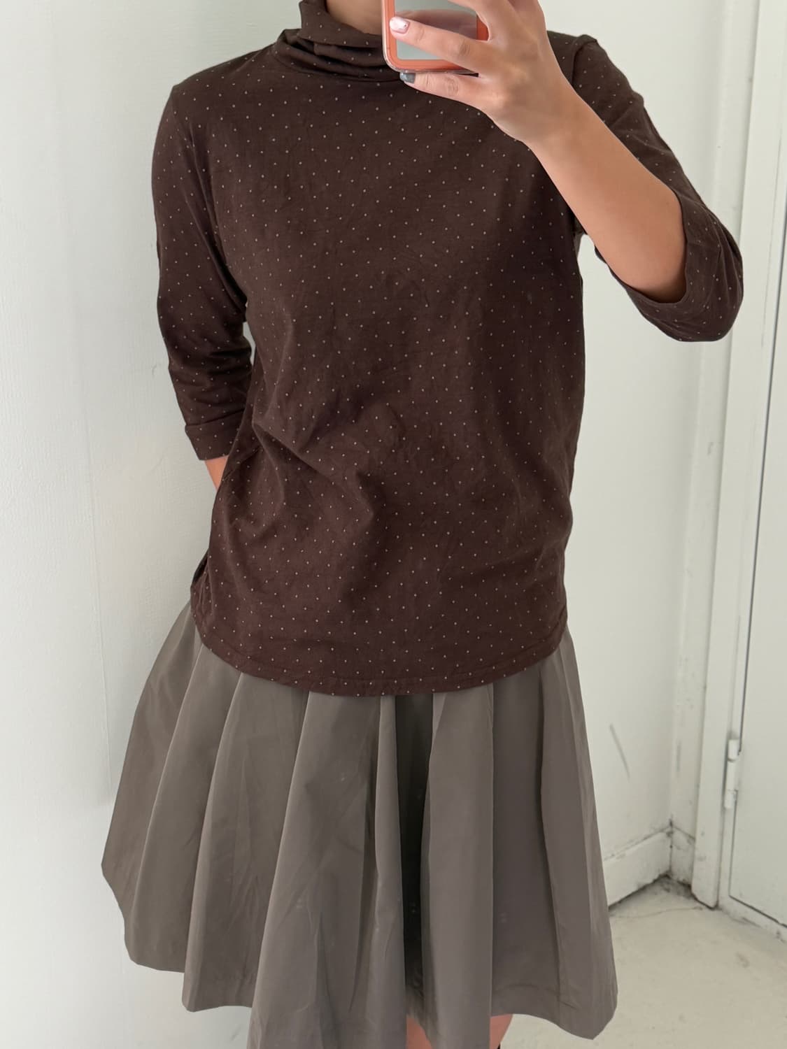 일본빈티지 브라운민트 도트 터틀넥 상품이미지1