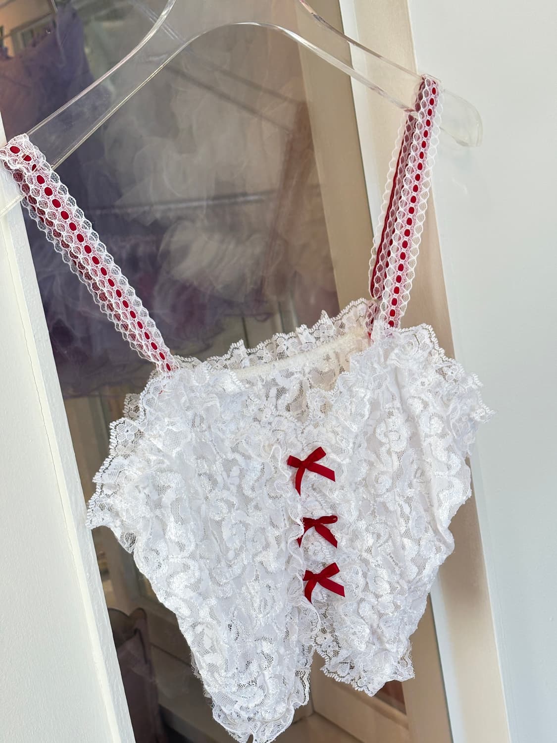 Red ribbon lace lingerie top 상품이미지3