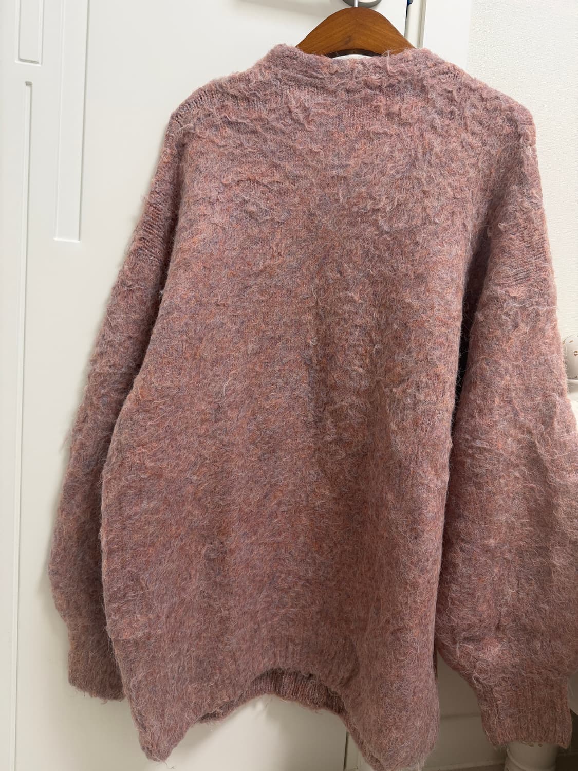 헤어리 모헤어 핑크 니트 가디건 상품이미지3