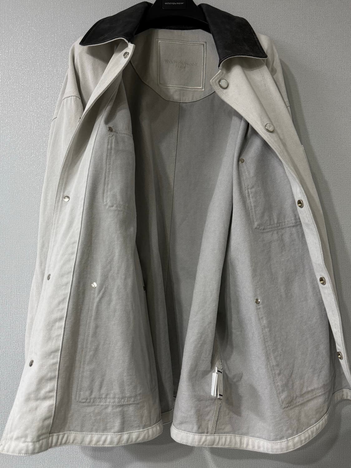 [50] 우영미 레더카라 데님 코트 자켓 오프화이트 상품이미지8