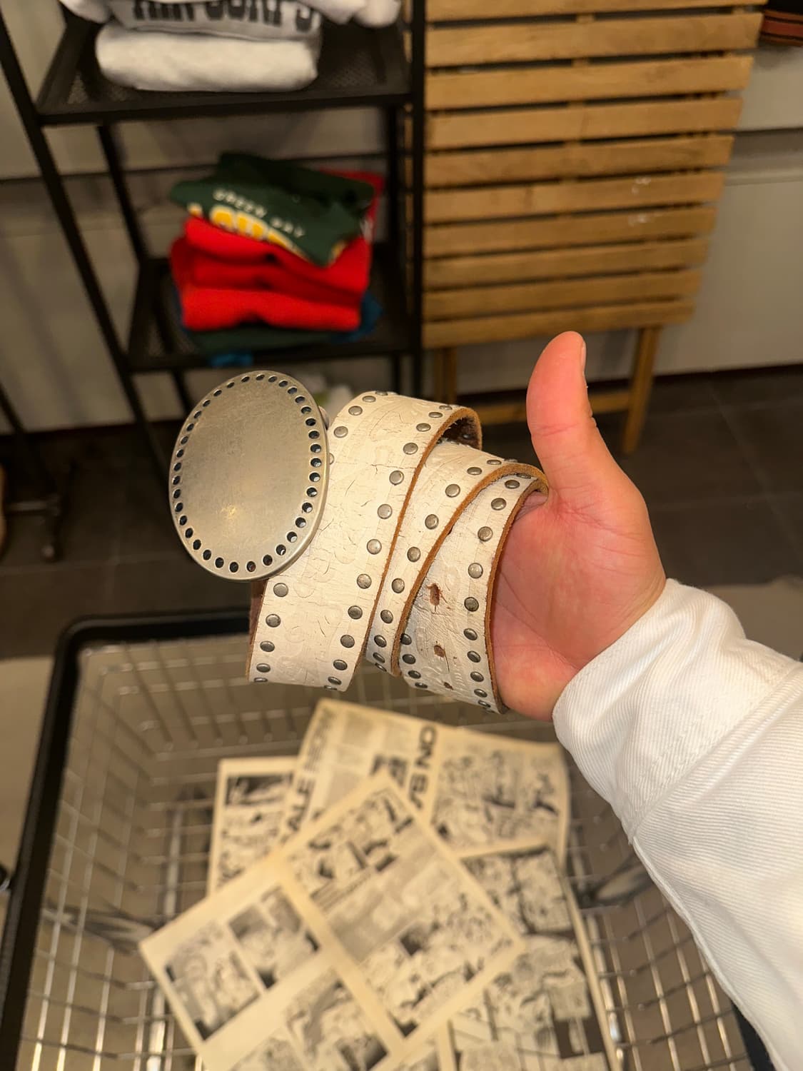 Big buckle Real leather stud patten belt 상품이미지4