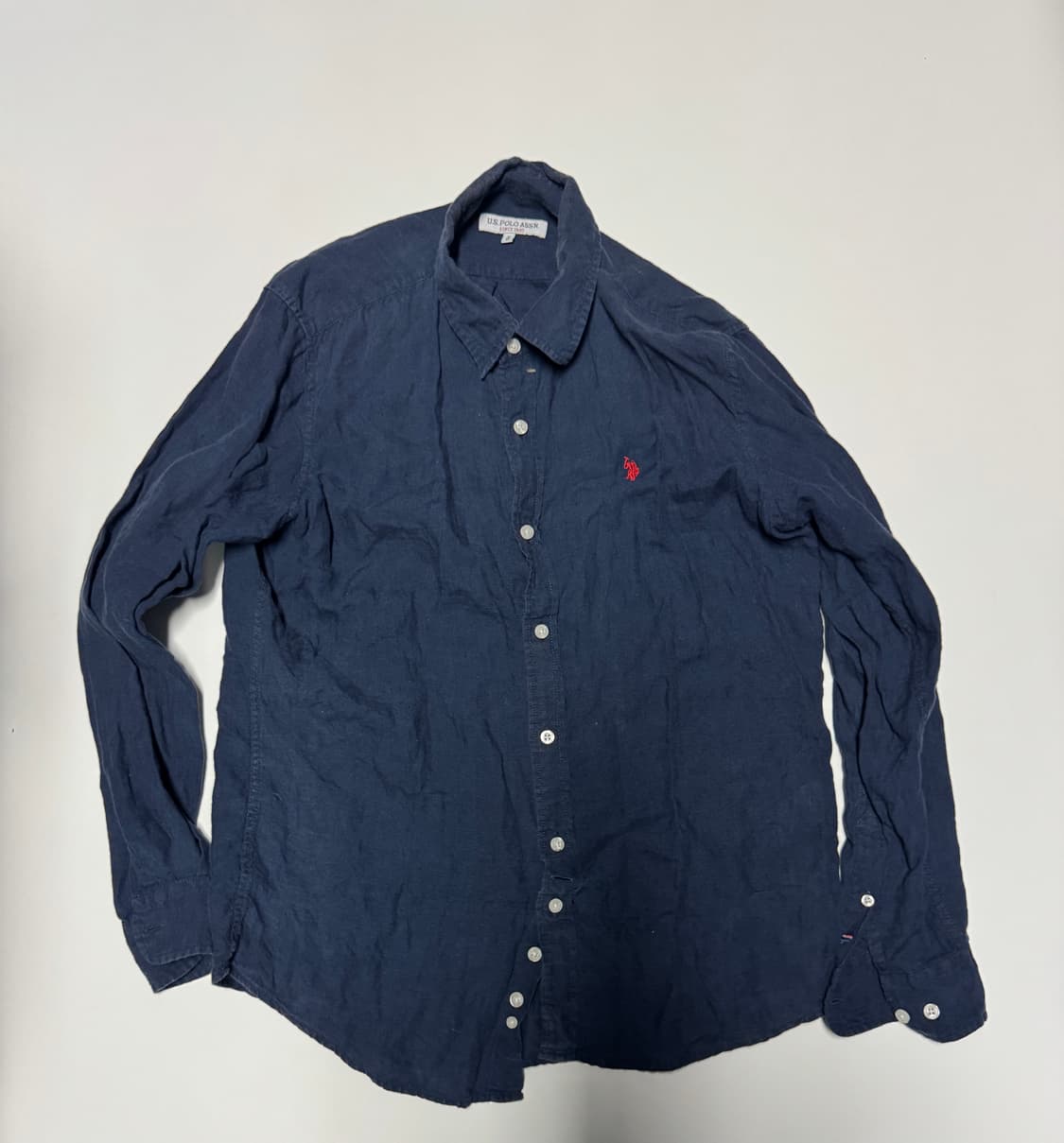 US 폴로 아센 22년도 린넨 긴팔 셔츠 M 네이비 상품이미지1