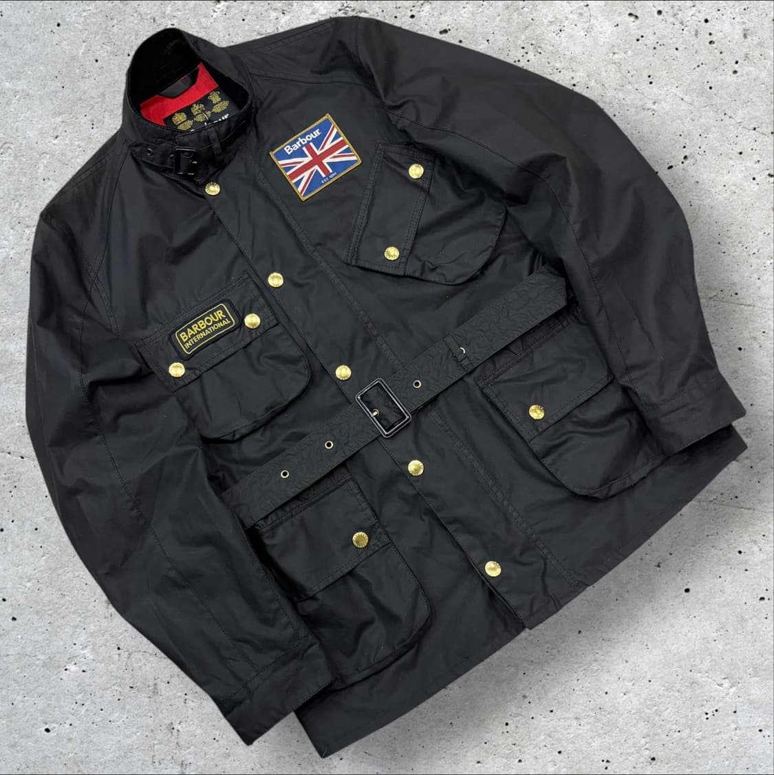 [M] 바버 인터내셔널 유니온잭 왁스 블랙 벨티드 자켓 B796 상품이미지1