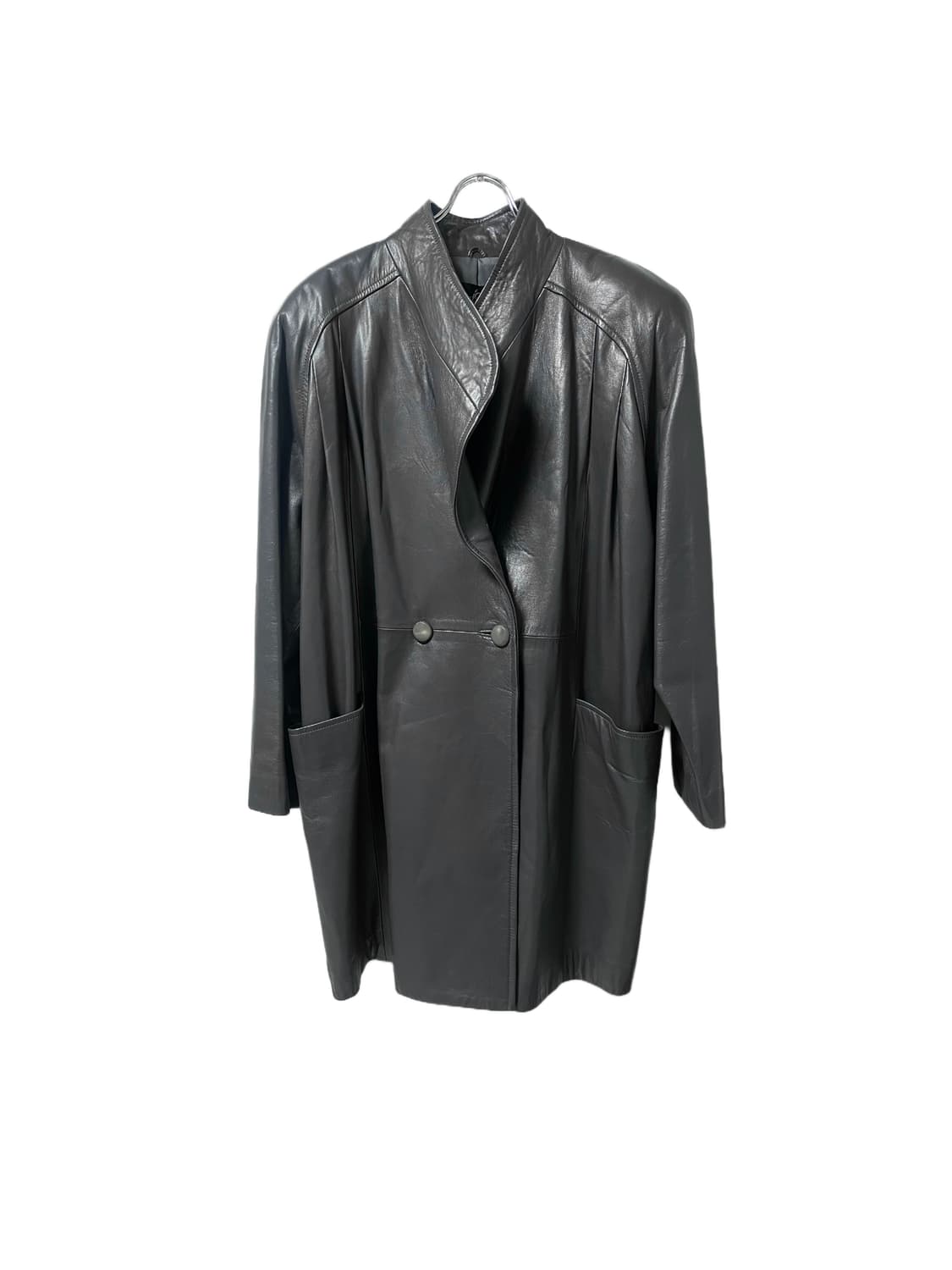 Oiled Charcoal Lambskin Leather Coat 상품이미지1