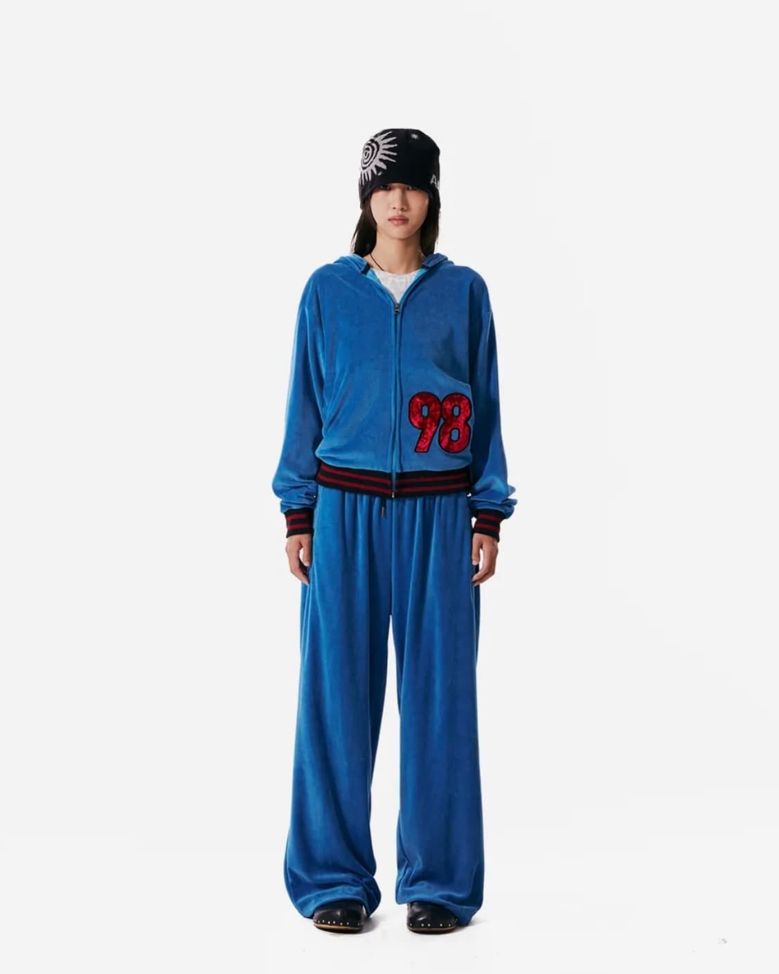 아캄 98 패치 벨루어  후드집업 블루 1사이즈 상품이미지4