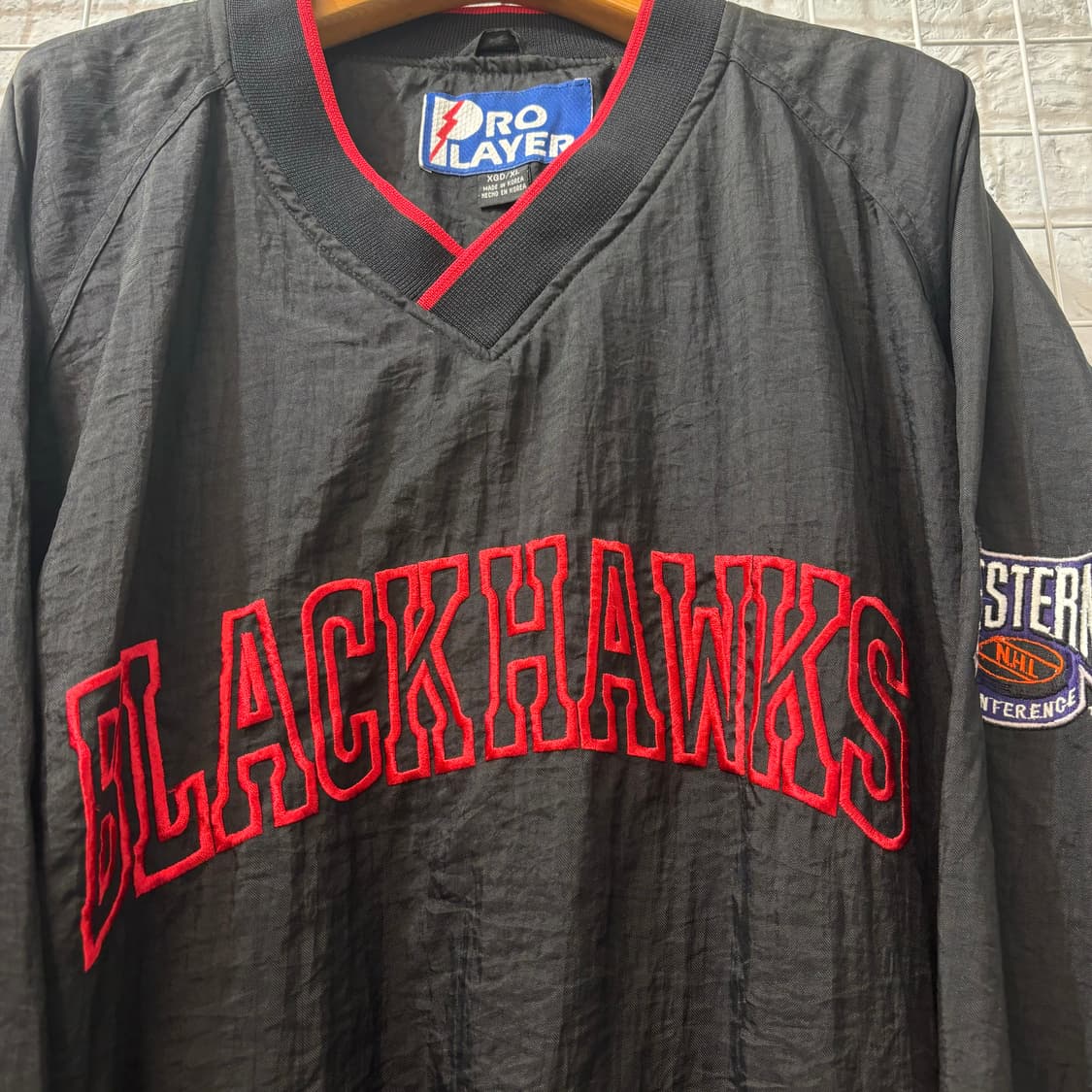 90s 프로 플레이어 올드스쿨 시카고 블랙 호크스 웜업 XL 상품이미지5