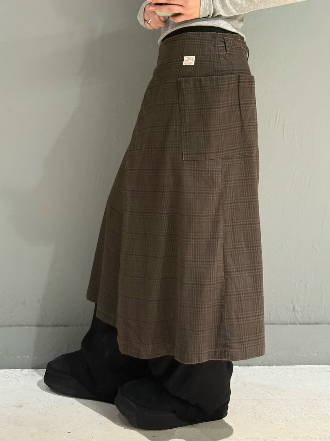 check pattern back pocket wrap skirt 상품이미지1