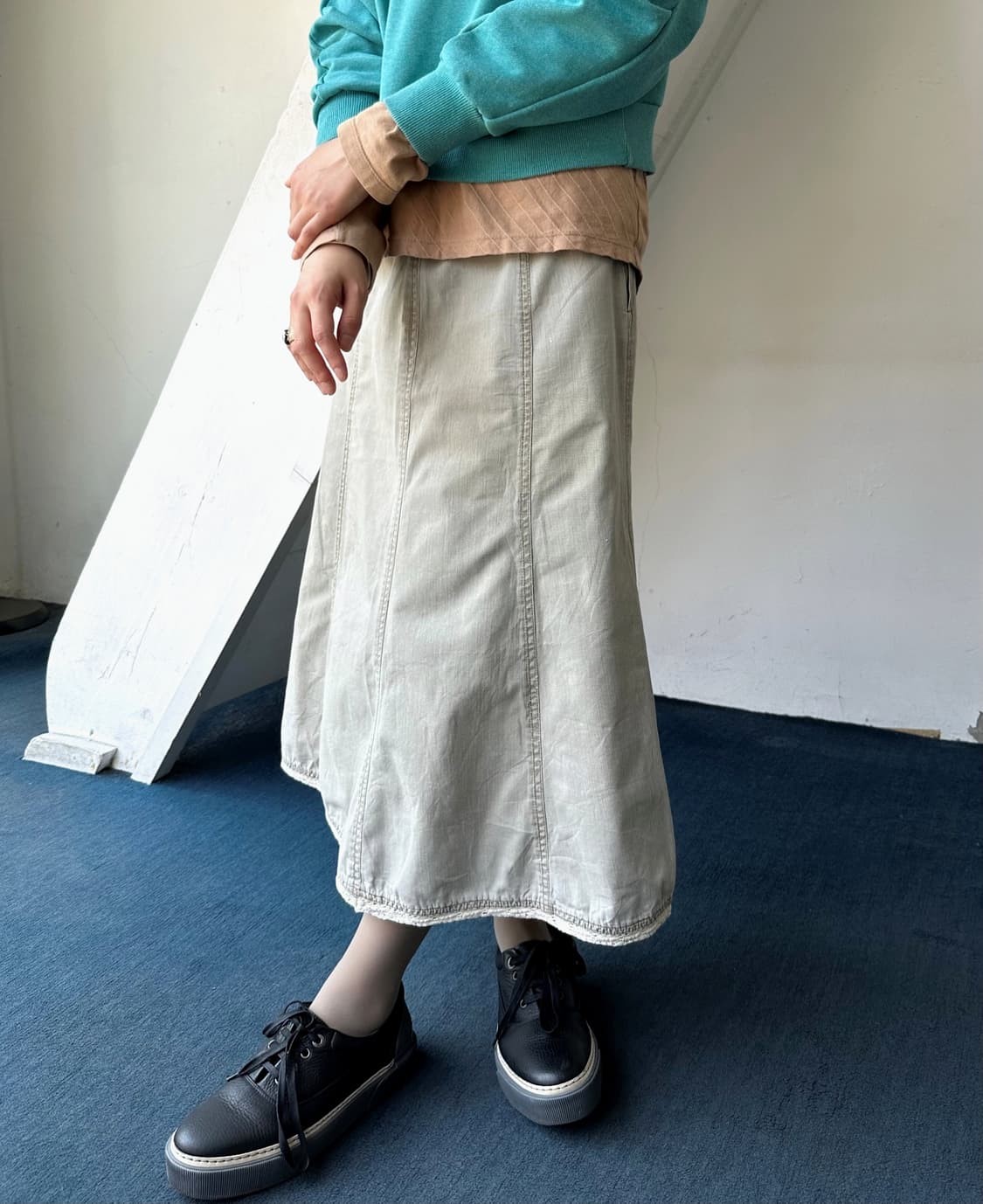 Light denim washed deisgn long skirt 상품이미지5