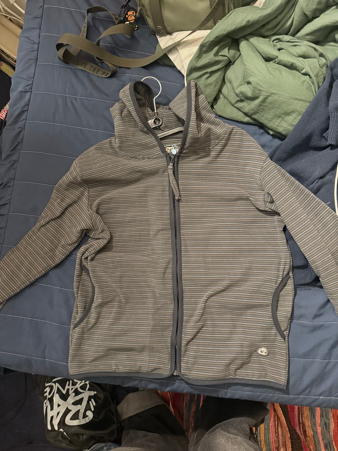 COYSEIO Stripe Fleece Hood Zip-Up Charco 상품이미지2