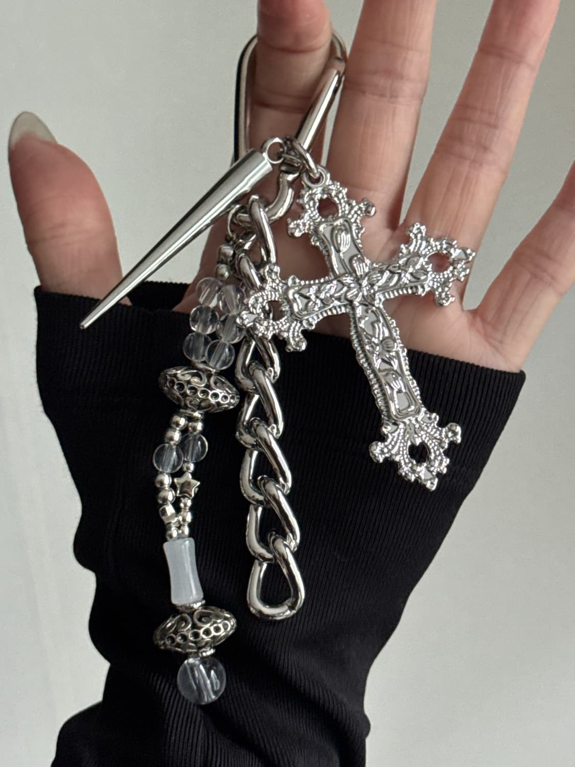 페이어리 클리어볼 오리엔탈 십자가 스터드 키링 상품이미지3