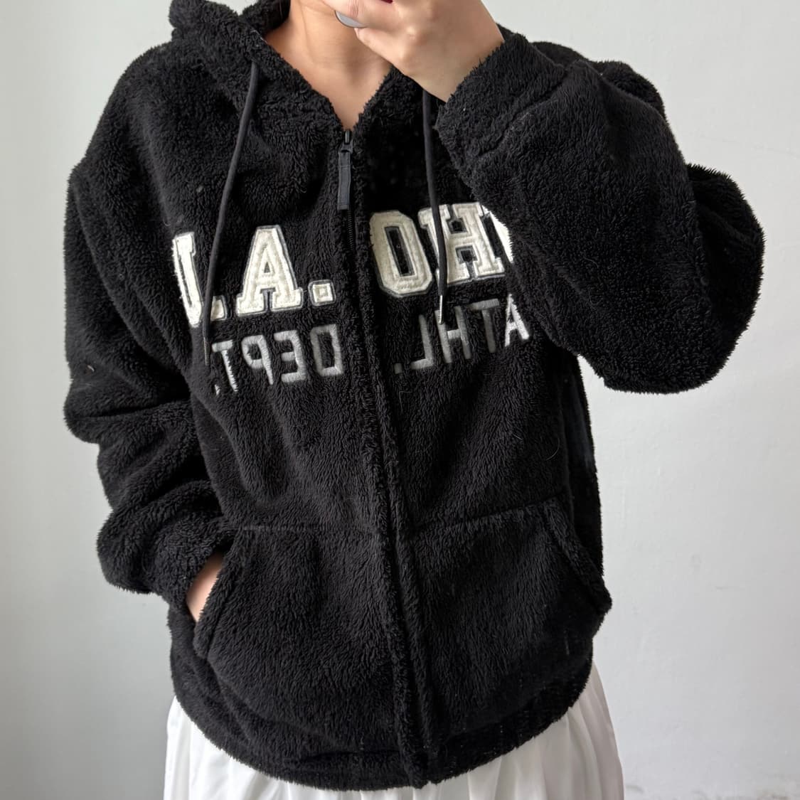 [S] 후아유 블랙 플리스 후드집업 상품이미지1