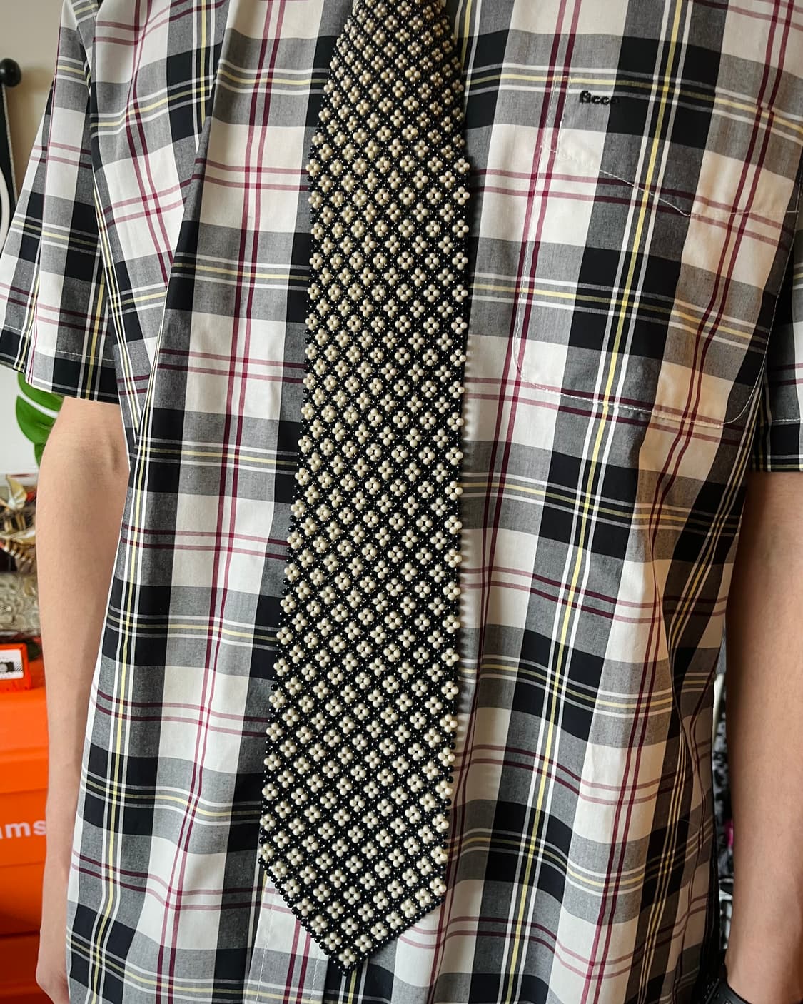 1960s Handmade Mods Pearl Beads Necktie 상품이미지2